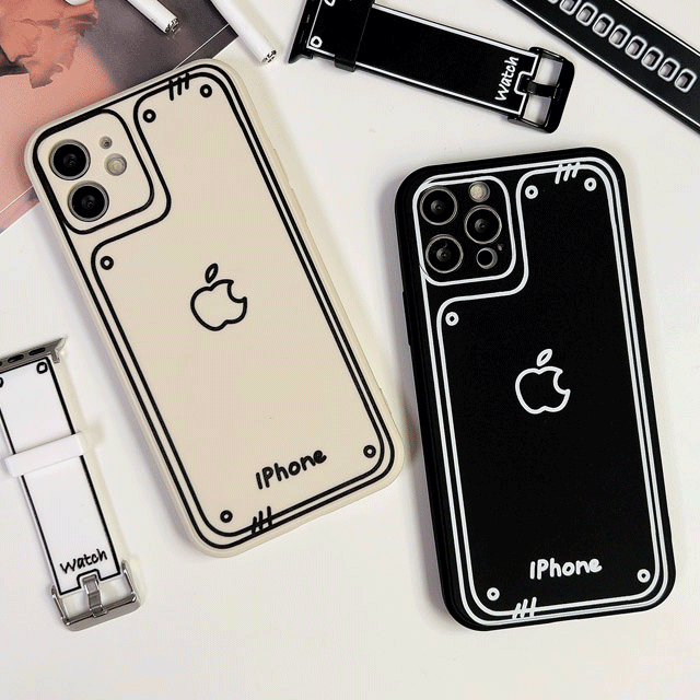 💕아이폰 14시리즈 입고💕 2D 스케치 케이스/아이폰케이스/폰케이스/핸드폰케이스/휴대폰케이스/블랙/아이보리/베이지/사과케이스/스케치케이스/2D케이스/애플워치스트랩/2D스트랩