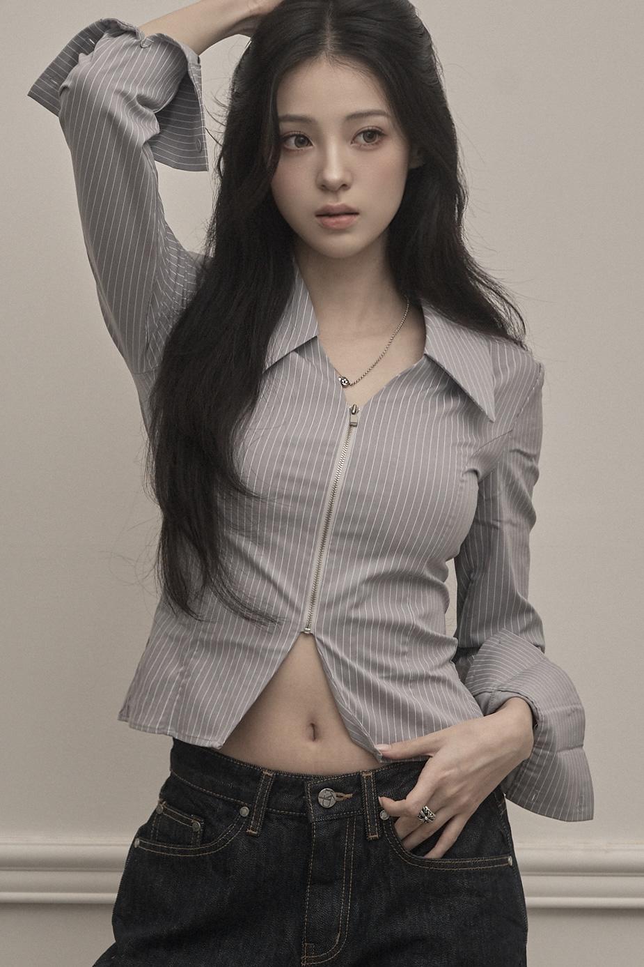 Stripe Zip-up Shirts (gray)