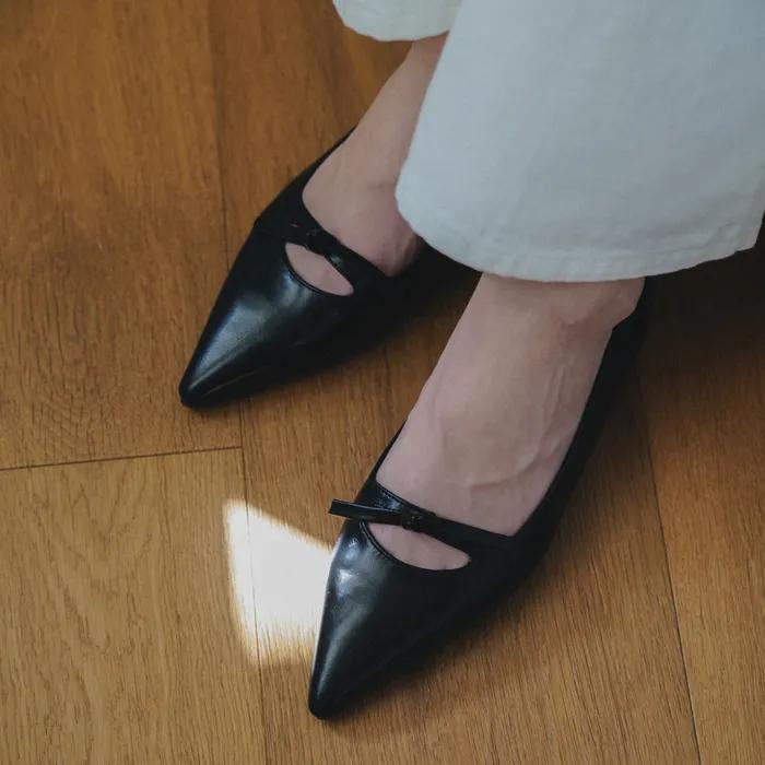 Tie Stiletto Flats - Black
