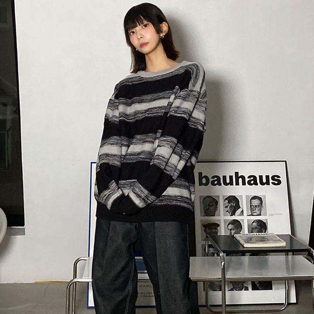 루즈핏 믹스 스트라이프 니트 2color