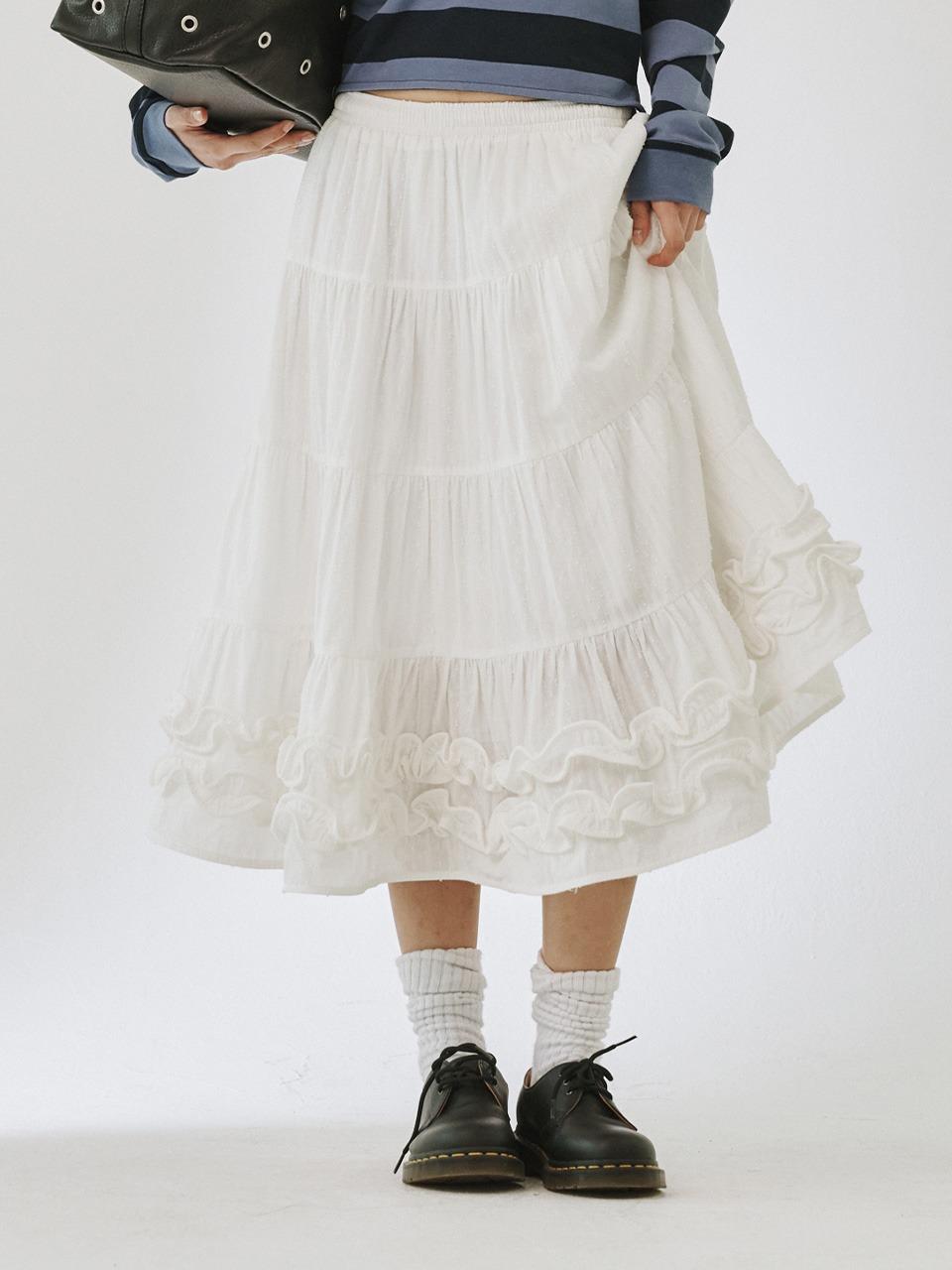 [PLZPROJECT]MIDDLE FRILL SKIRT, WHITE