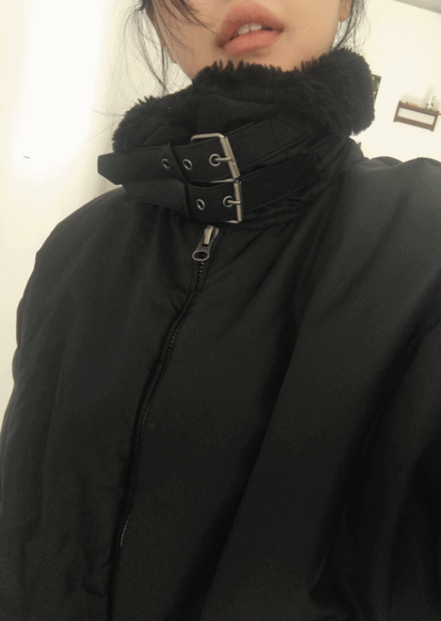 크롭 카라 항공 무스탕 패딩 점퍼 (BLACK)