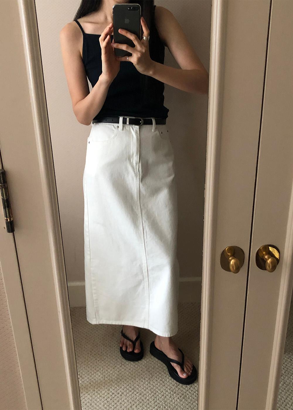 [Essential/3rd] 데님 롱 스커트 - White