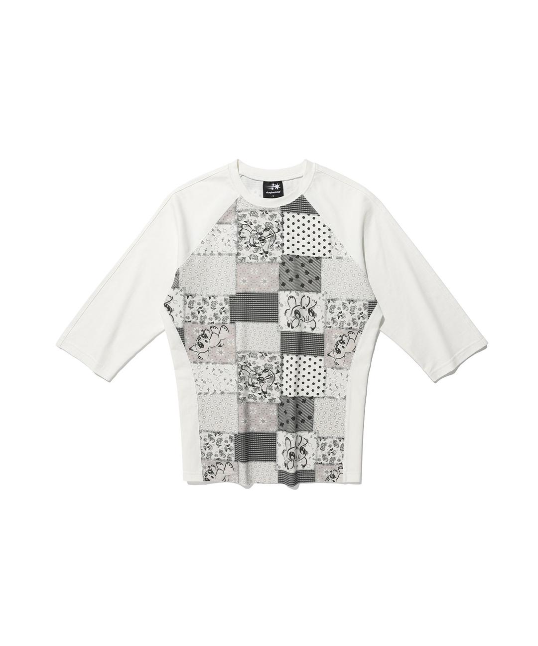patchwork quilted printed 3/4 sleeve tee[white]