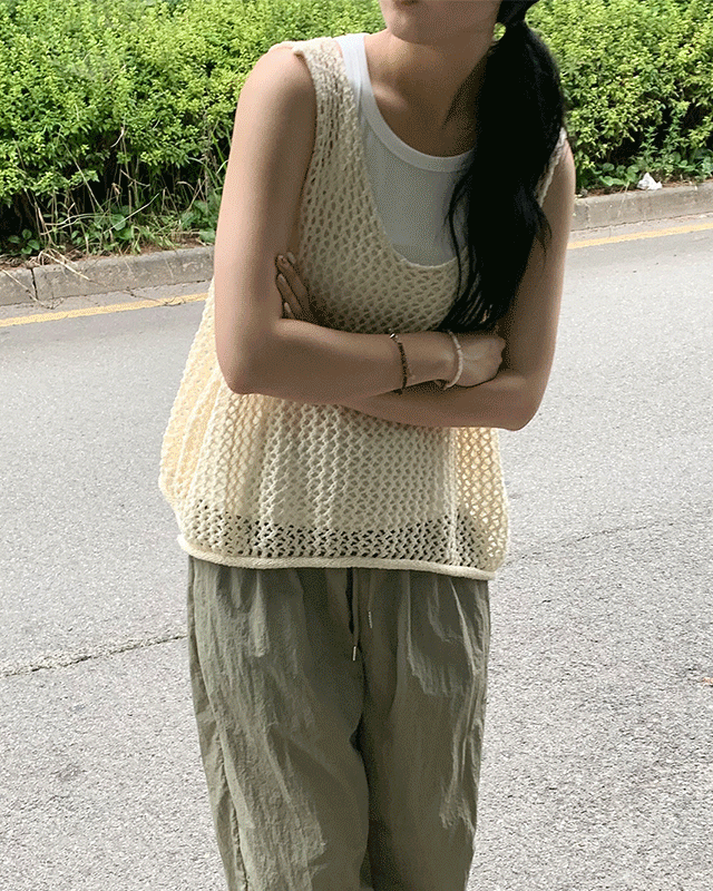 페트리코어 [SALE} 헤이즐 크로셰 그물 베스트 (2color)
