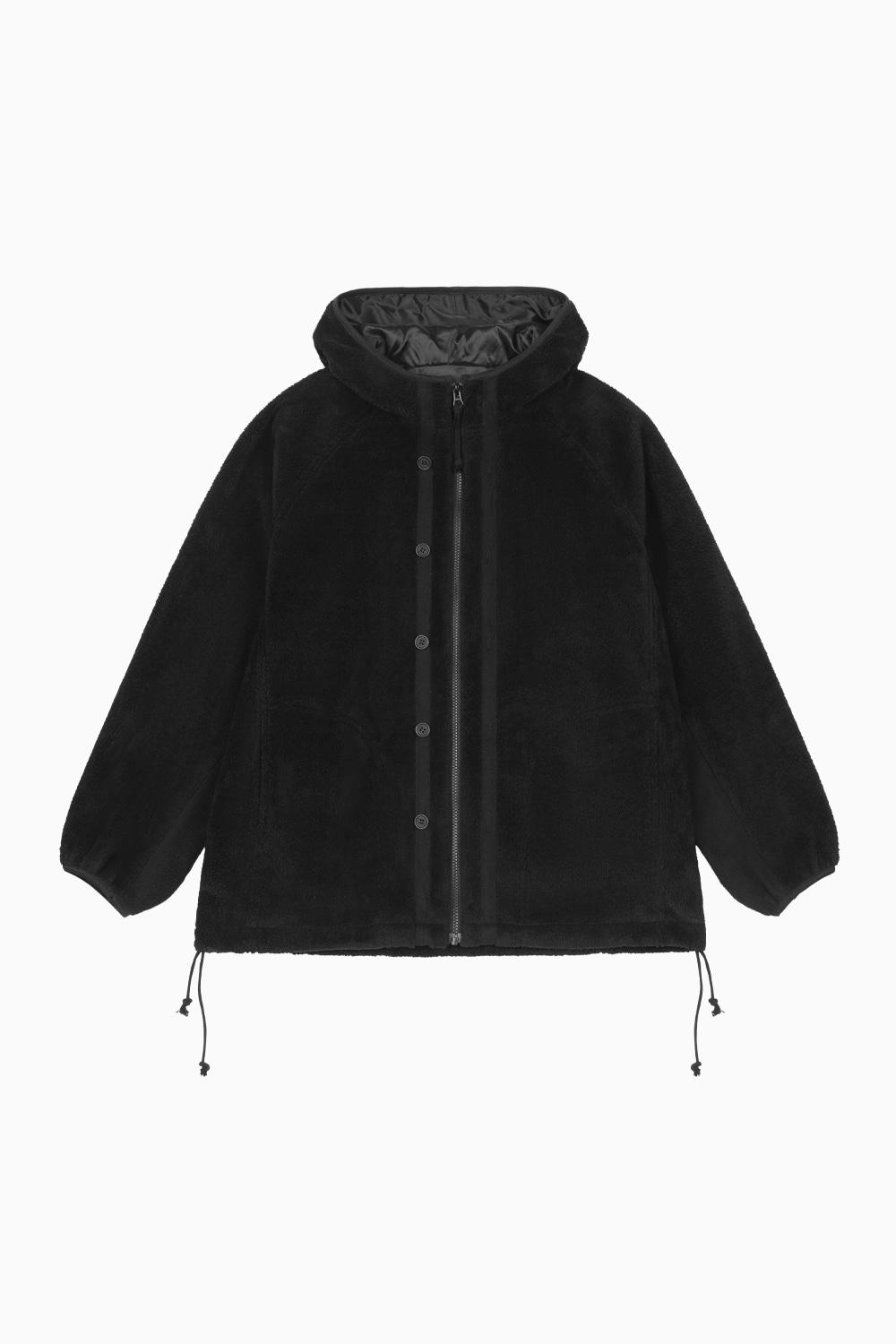 HAIRY HOODED ZIP-UP, BLACK