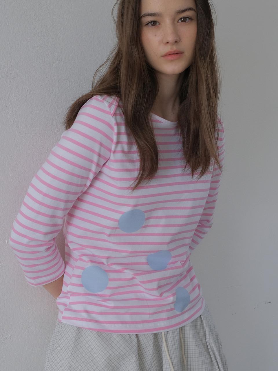 Dot stripe boat-neck_pink