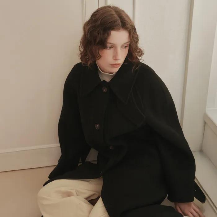 CASHMERE WOOL SINGLE COAT (BLACK)