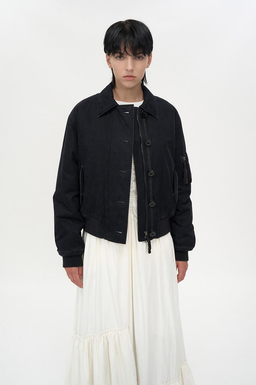 피치 코튼 플라이트 자켓 WASHED BLACK