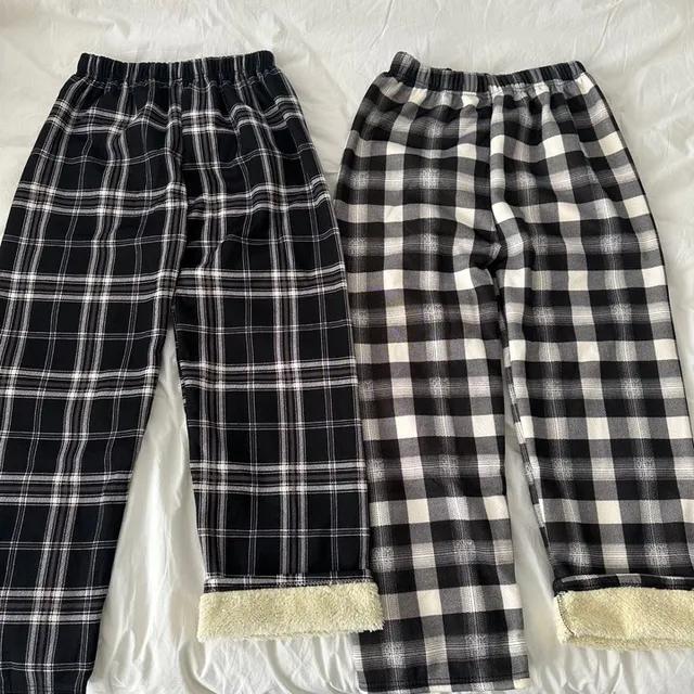 [왕따뜻/최저가] 두툼 양털안감 체크 와이드 밴딩바지 와이드팬츠 수면바지 겨울바지 털바지 파자마 잠옷 홈웨어 여성팬츠 체크바지 트레이닝