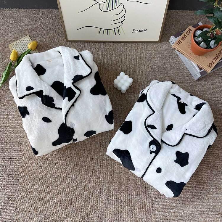카우 젖소 동물 극세사 커플 수면 잠옷 빅사이즈 가능 파자마 세트