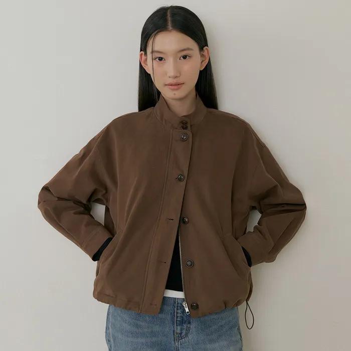 peach cotton shirring blouson jacket-brown