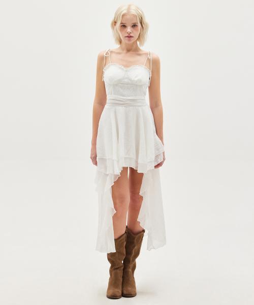 RUFFLE UNBALANCED HEM MINI DRESS_T513DS504