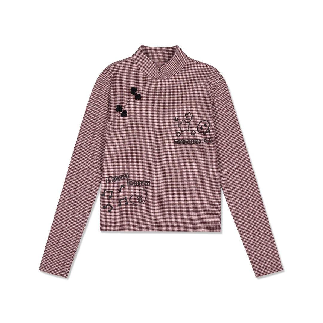 Burgundy Check Button T-Shirt