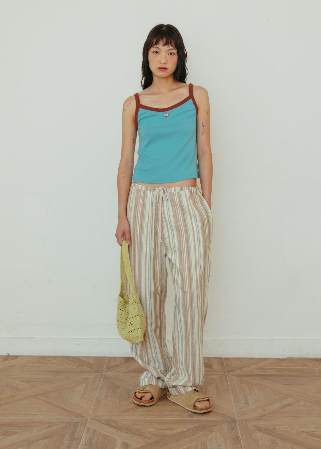 Linen Stripe Pants - Brown