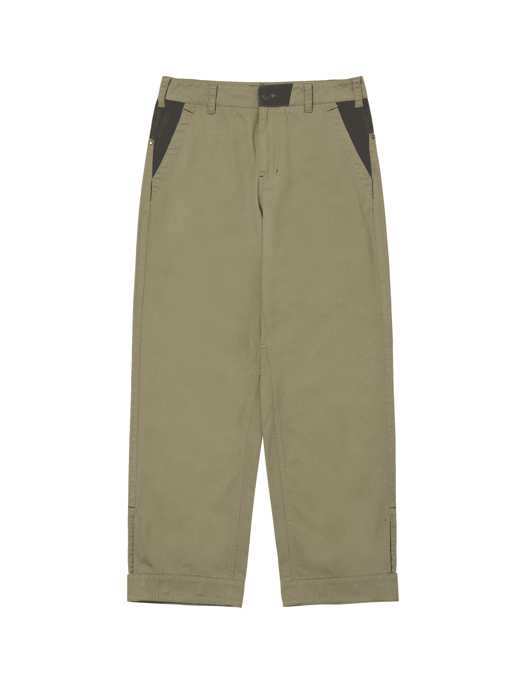 Color Blocked Wide Cotton Pants Khaki Beige