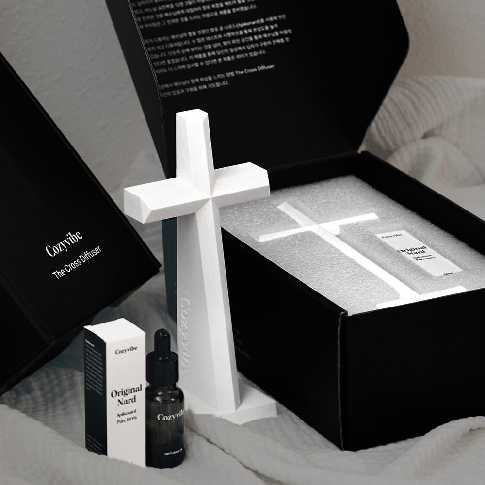 코지바이브 천연 아로마 석고 방향제 향유 디퓨저 오리지널 나르드 화이트 십자가