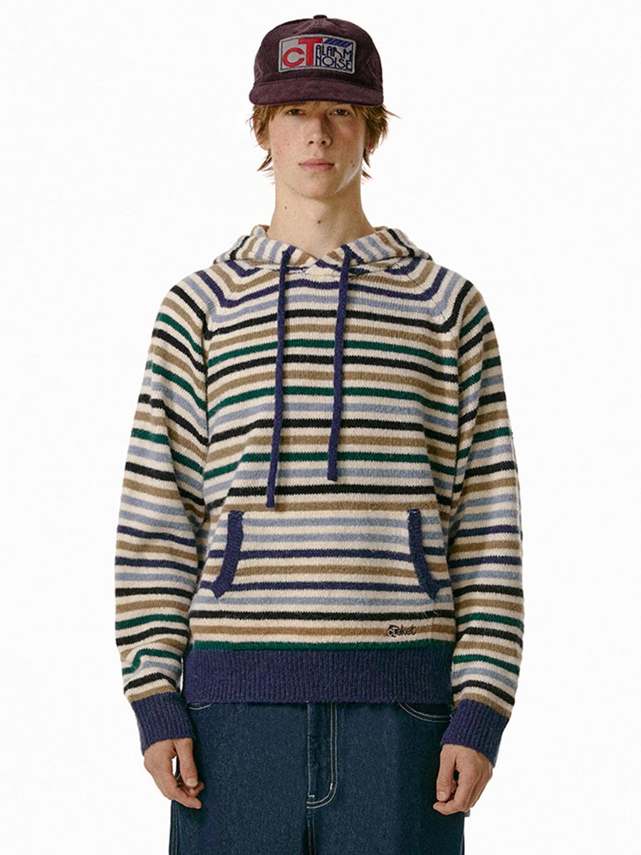Harmony Stripe Knit Hoodie Navy