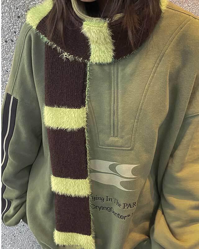 CRYINGCENTER 스트라이프 텍스처 머플러 (브라운)