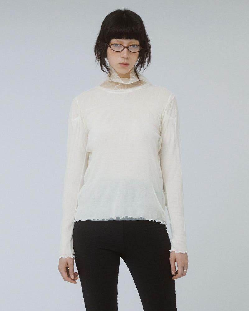 SHEER PLEATS LACE TOP BE 시어 플리츠 레이스탑 베이지