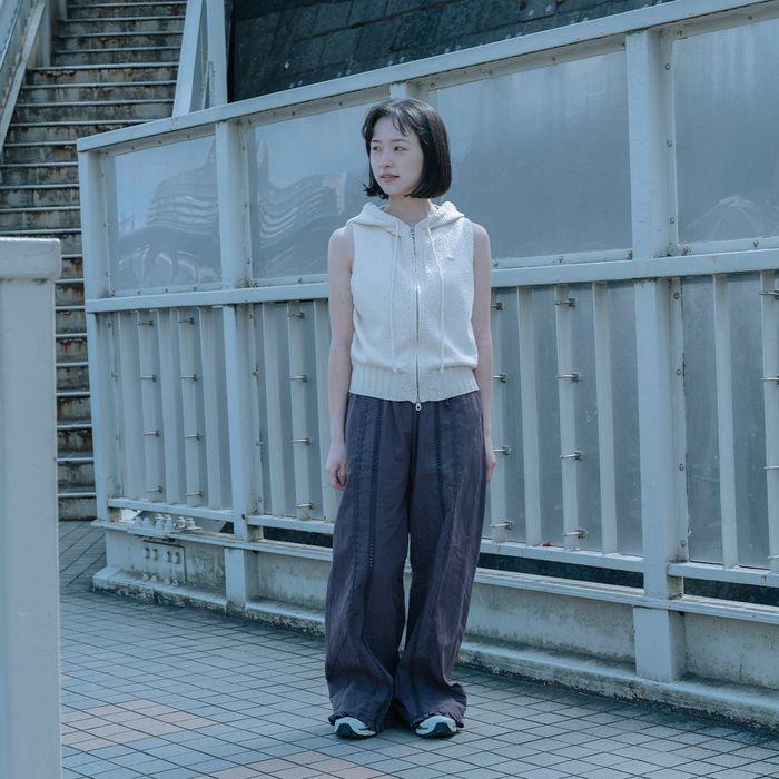 FRILL WIDE PANTS, BURGUNDY