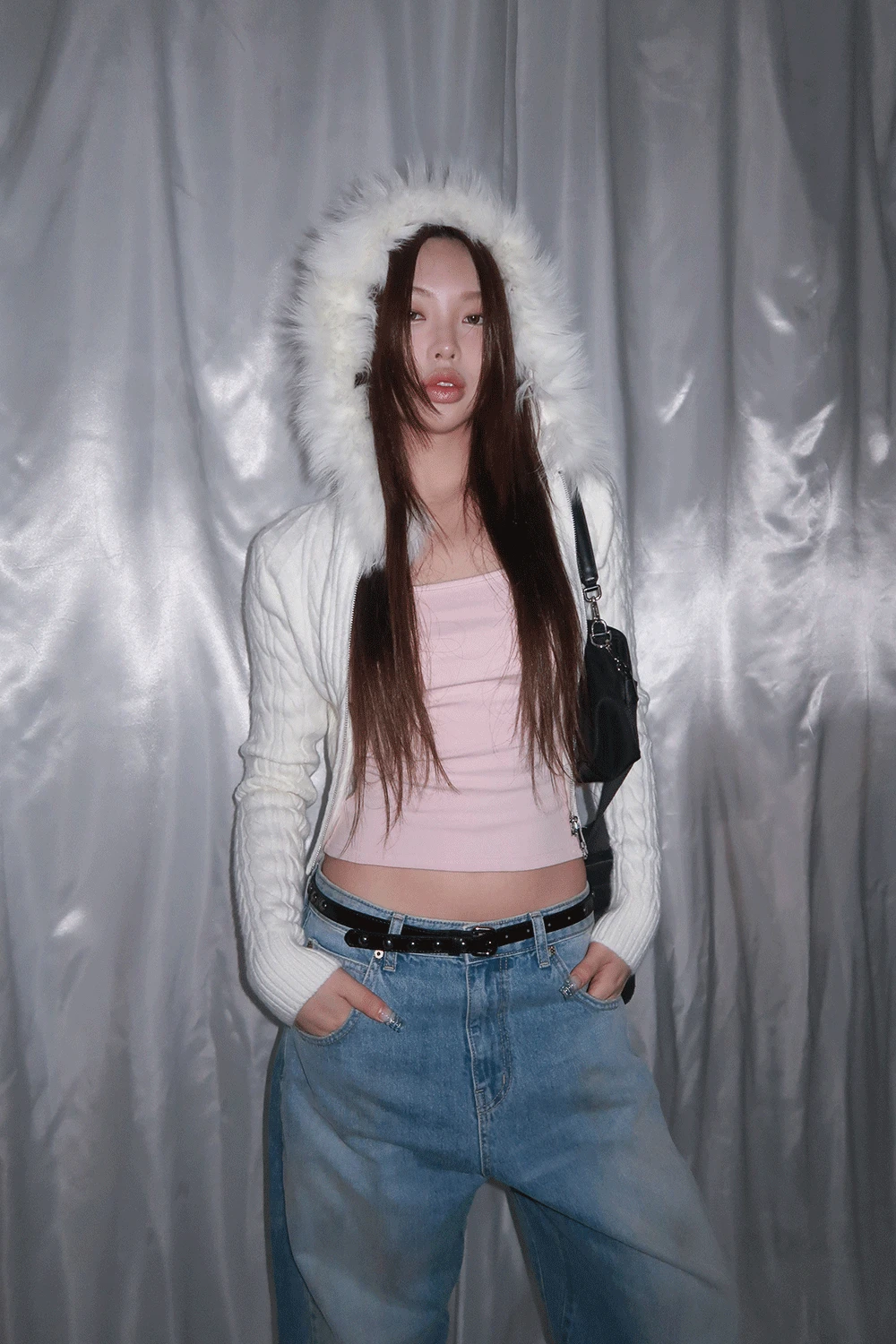 FUR CABLE KNIT ZIP-UP / 퍼 케이블 니트 집업