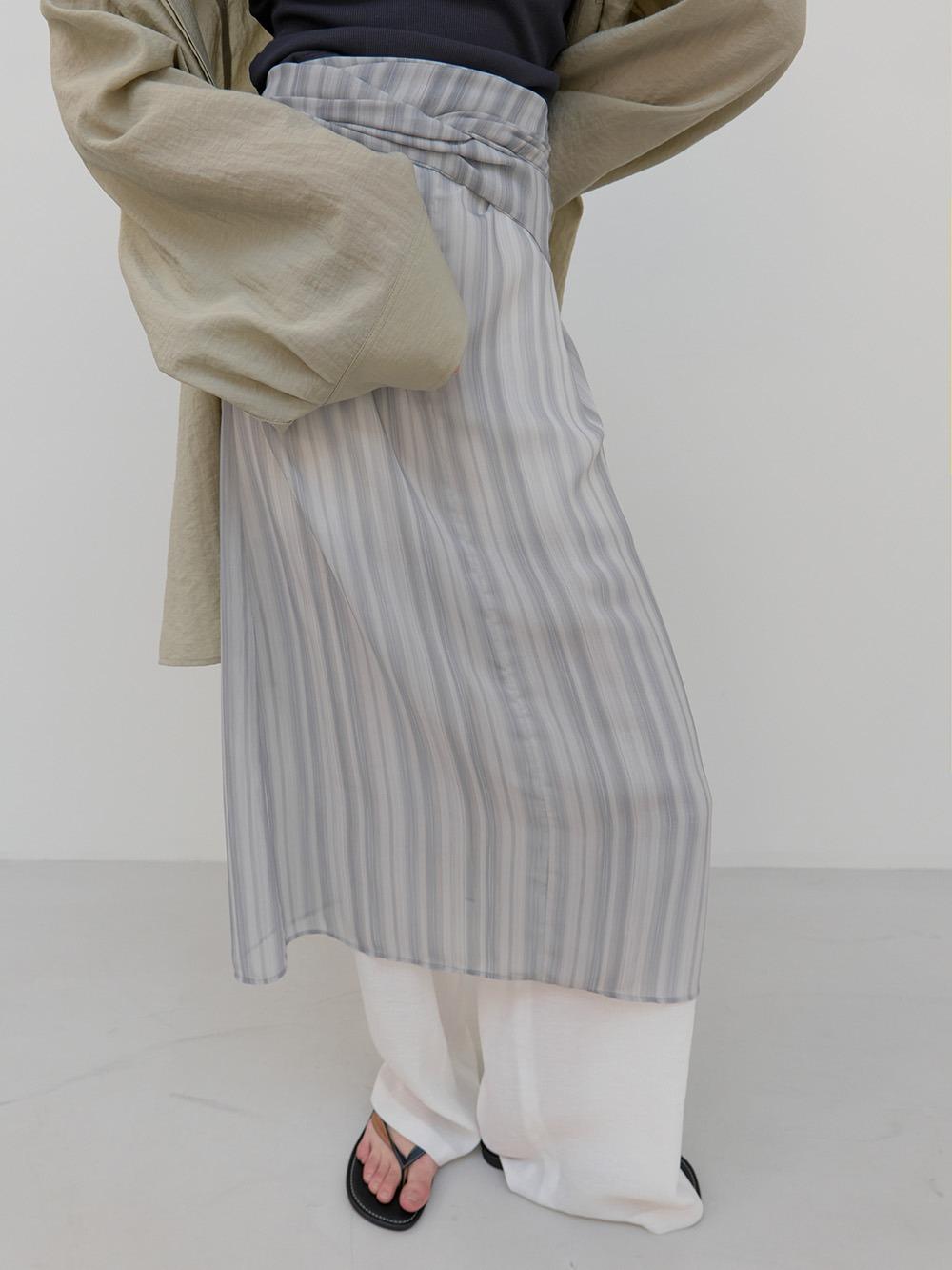 Shirt Detailed Tie Skirt (dust blue stripe)