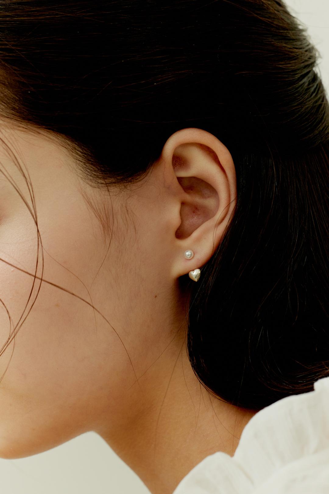 [925silver]Heart pearl earjacket earrings