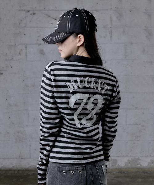 바이즈 크랙 백 72 스트라이프 카라 긴팔 티