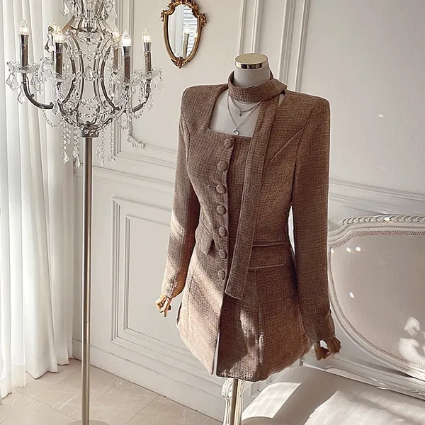 [머플러세트~핏예쁨💜] 주리하 자켓 미니원피스 / 결혼식 하객룩 행사룩 데이트룩 파티룩 브라이덜샤워 돌잔치원피스 겨울원피스 연말모임룩 셀프웨딩 니트원피스 트위드원피스