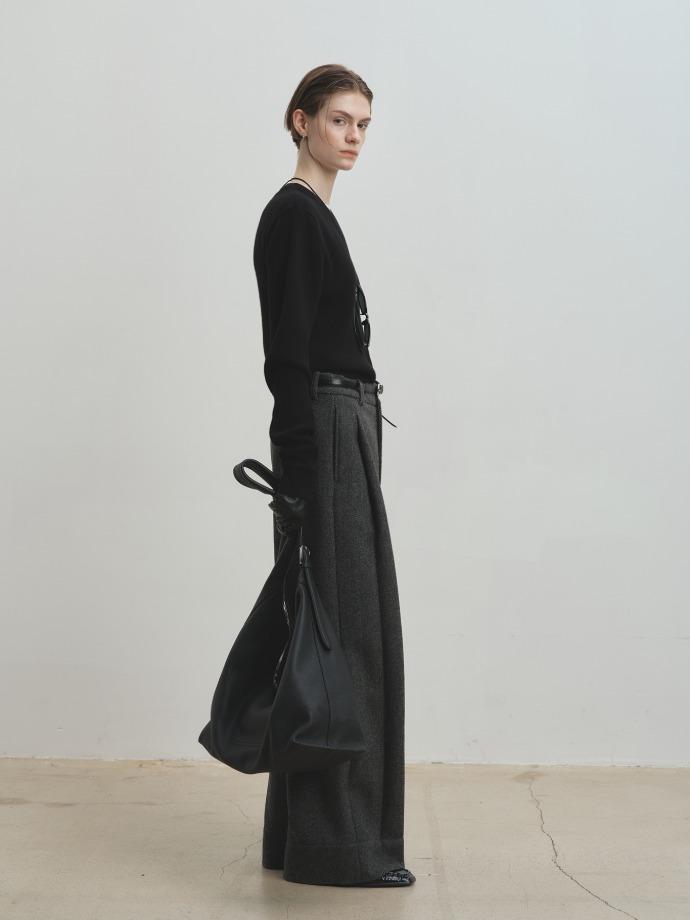 (W) DEEP TUCK WIDE-LEG TROUSERS_ GREY