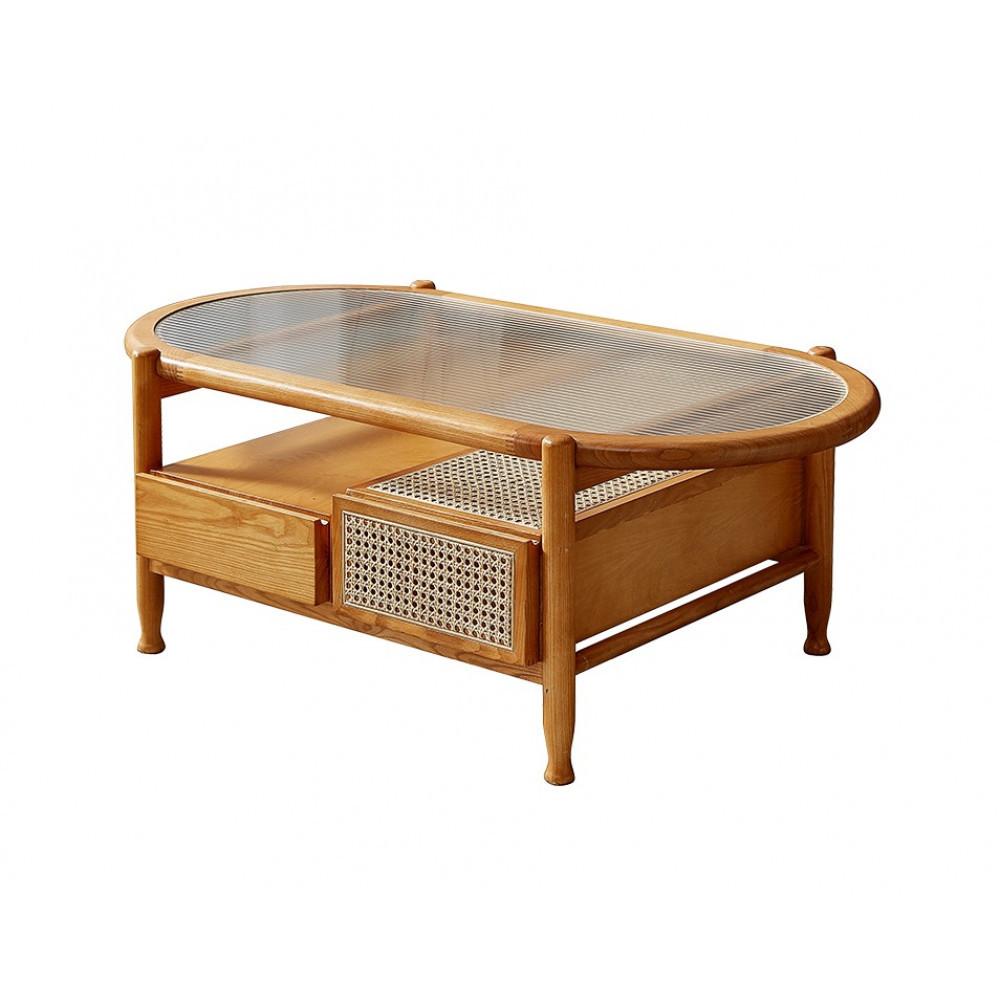 일본식 단단한 라탄 좌식 테이블 원형 쇼파 테이블 라탄 인테리어