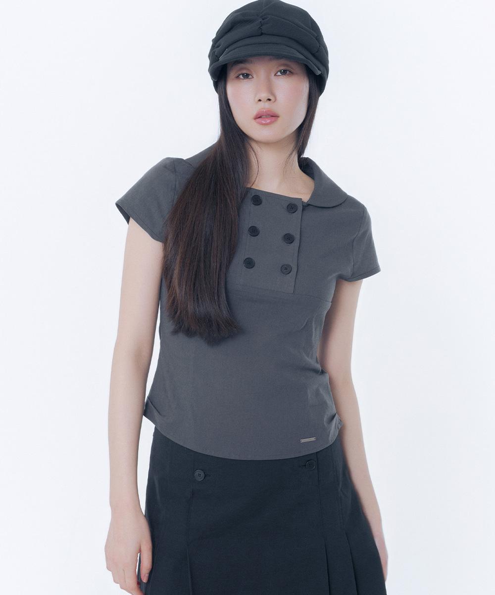 [3월 9일 발매] Double button shirts top CHARCOAL