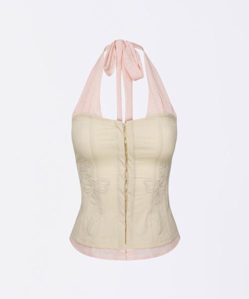 Farm Corset Halter Top Raw/Baby Pink