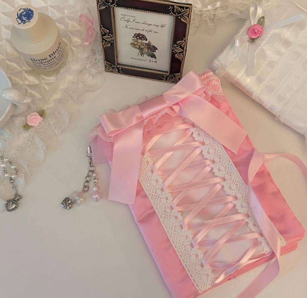 로맨틱 핑크 리본 a6 핸드메이드 다이어리 커버 y2k