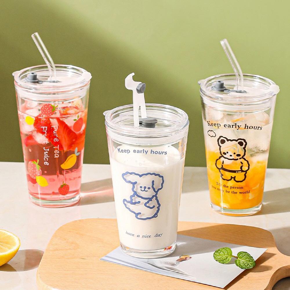 직구충동 강아지 유리컵 빨대컵 사무실컵 텀블러 홈카페 450ml