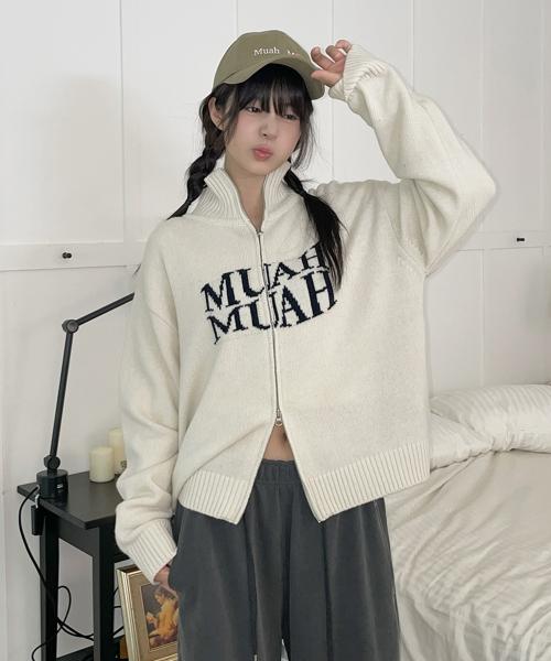 램스울 자카드 니트 집업 [크림]