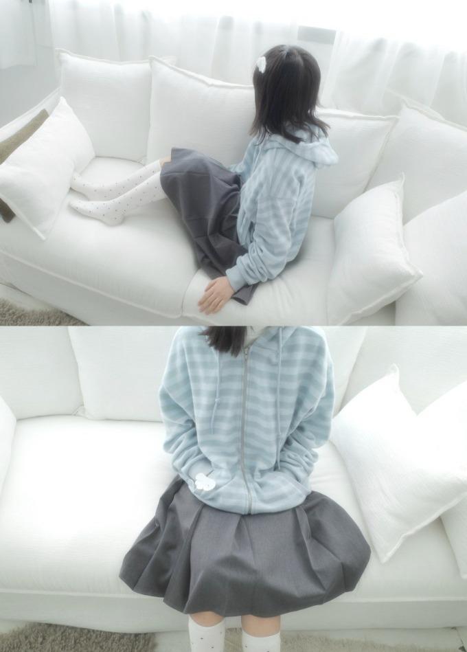 묘랑 롤리팝 테리 단가라 후드집업 (2color)