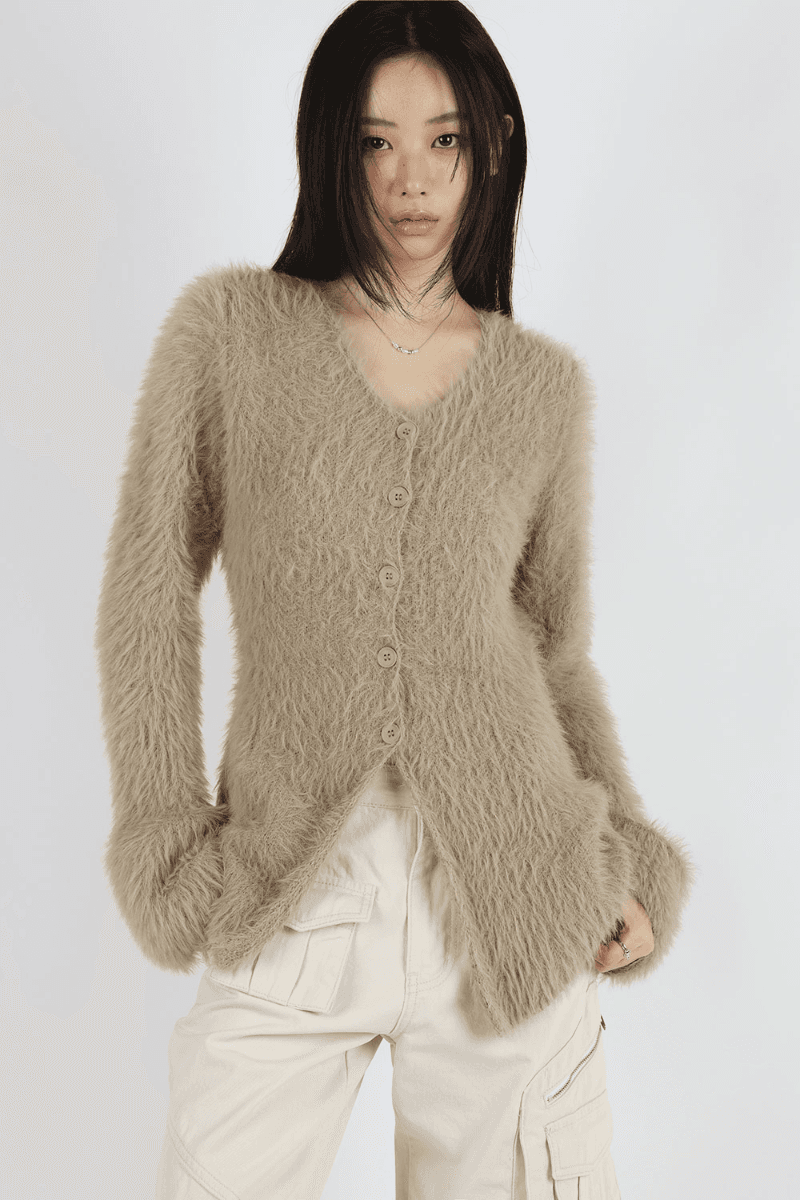 컬러인아이디 크로퍼 퍼 울 가디건