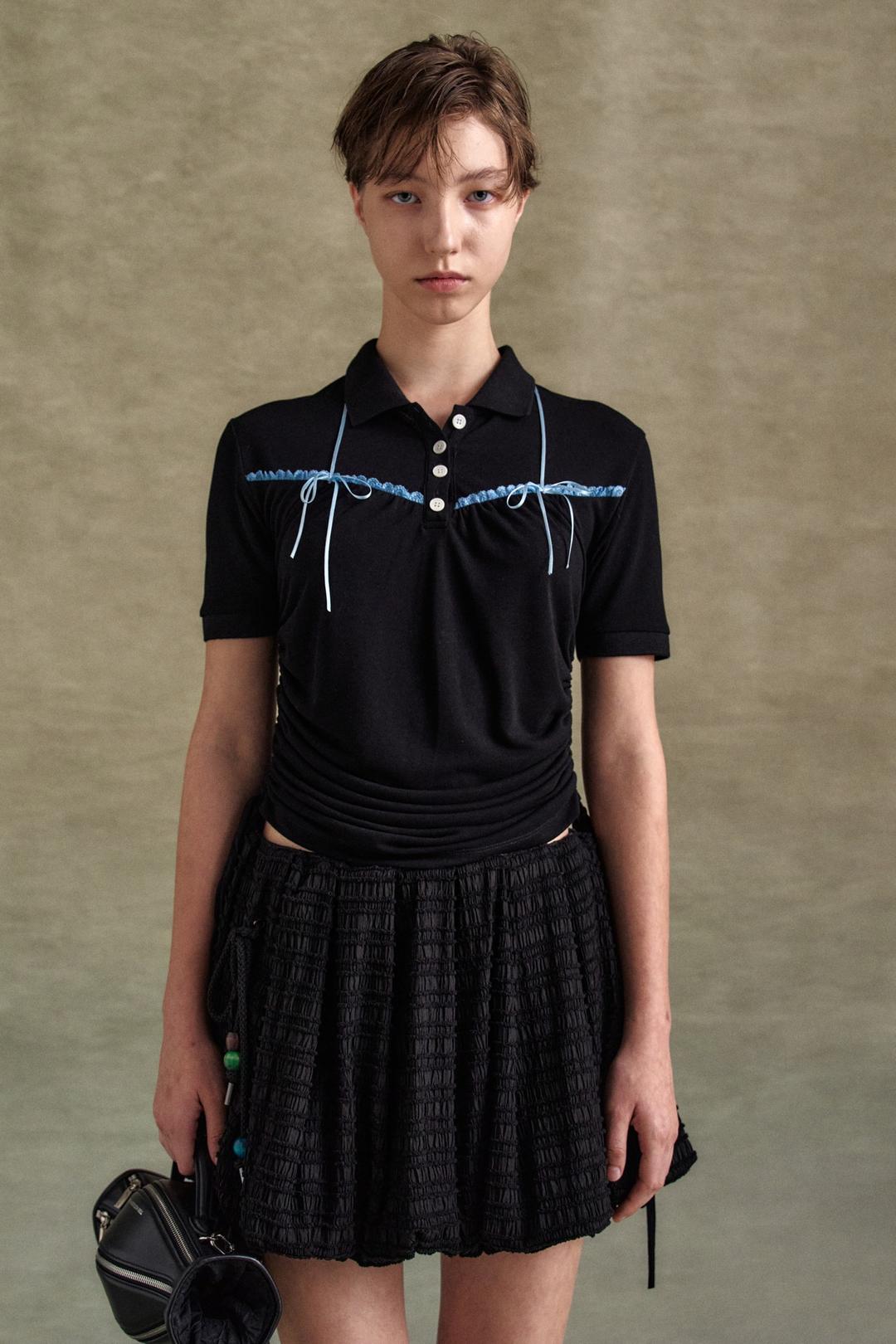 HALTER STRING PIQUÉ POLO SHIRTS atb1255w(BLACK)