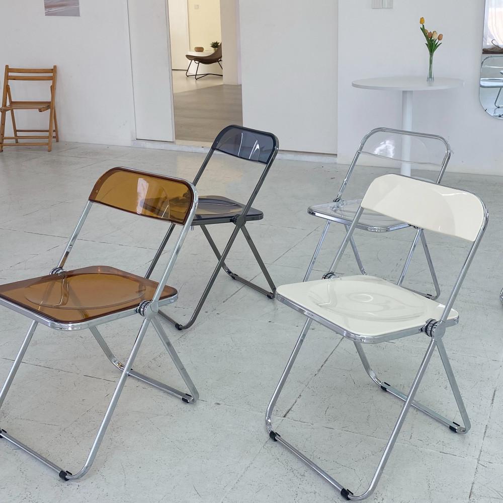 오드앤룸 화이트 투명 의자 이동식 휴대용 고스트 접이식 체어 카페 네일샵 카르텔 카르텔리