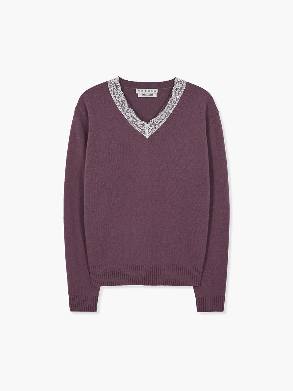 LACE FLORE V-NECK PULLOVER_purple