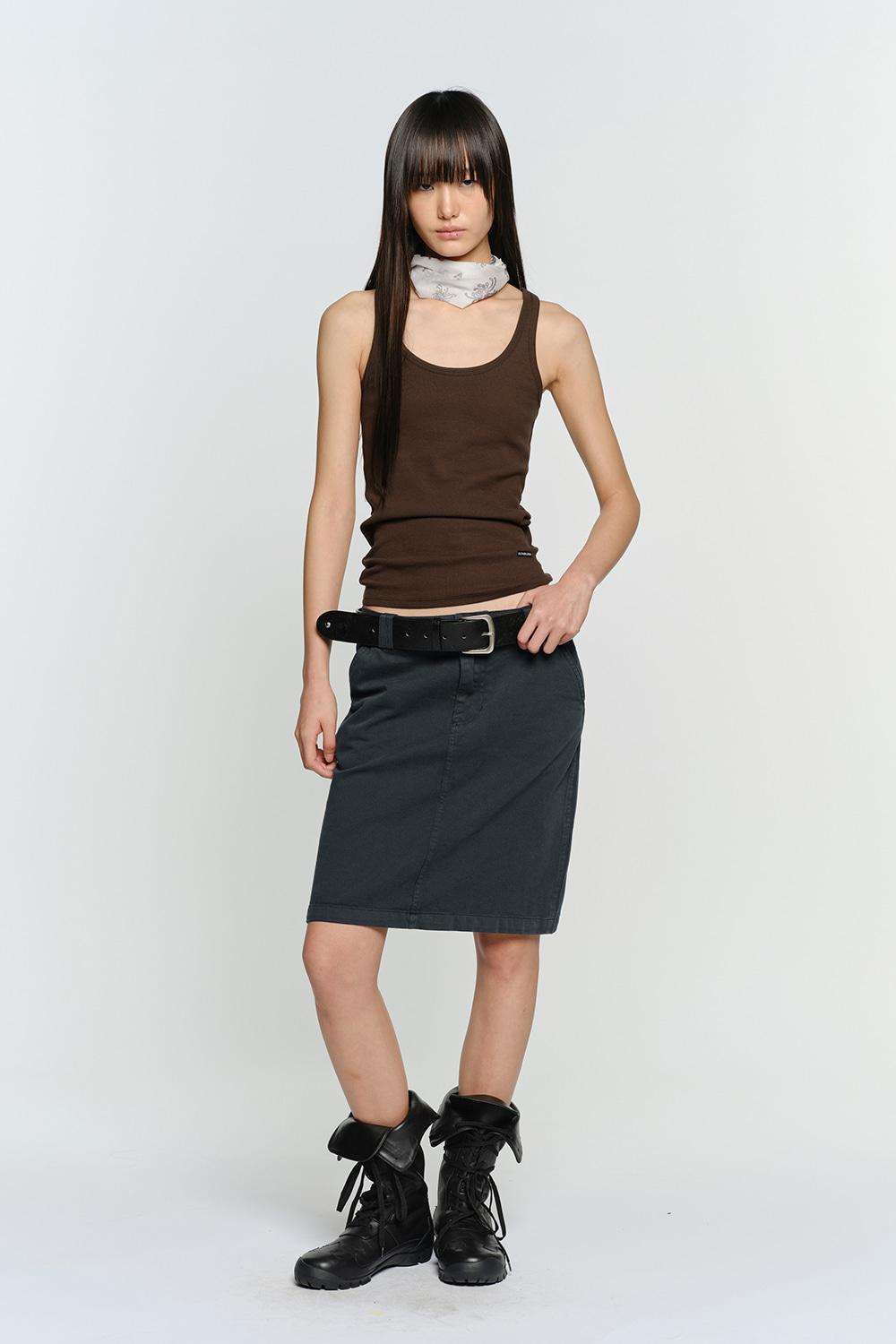 STRAIGHT COTTON MIDI SKIRT, NAVY