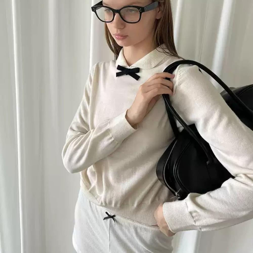 PFF GIRL 니트티 베이비돌 둥근카라 리본 카라 롱슬리브 니트