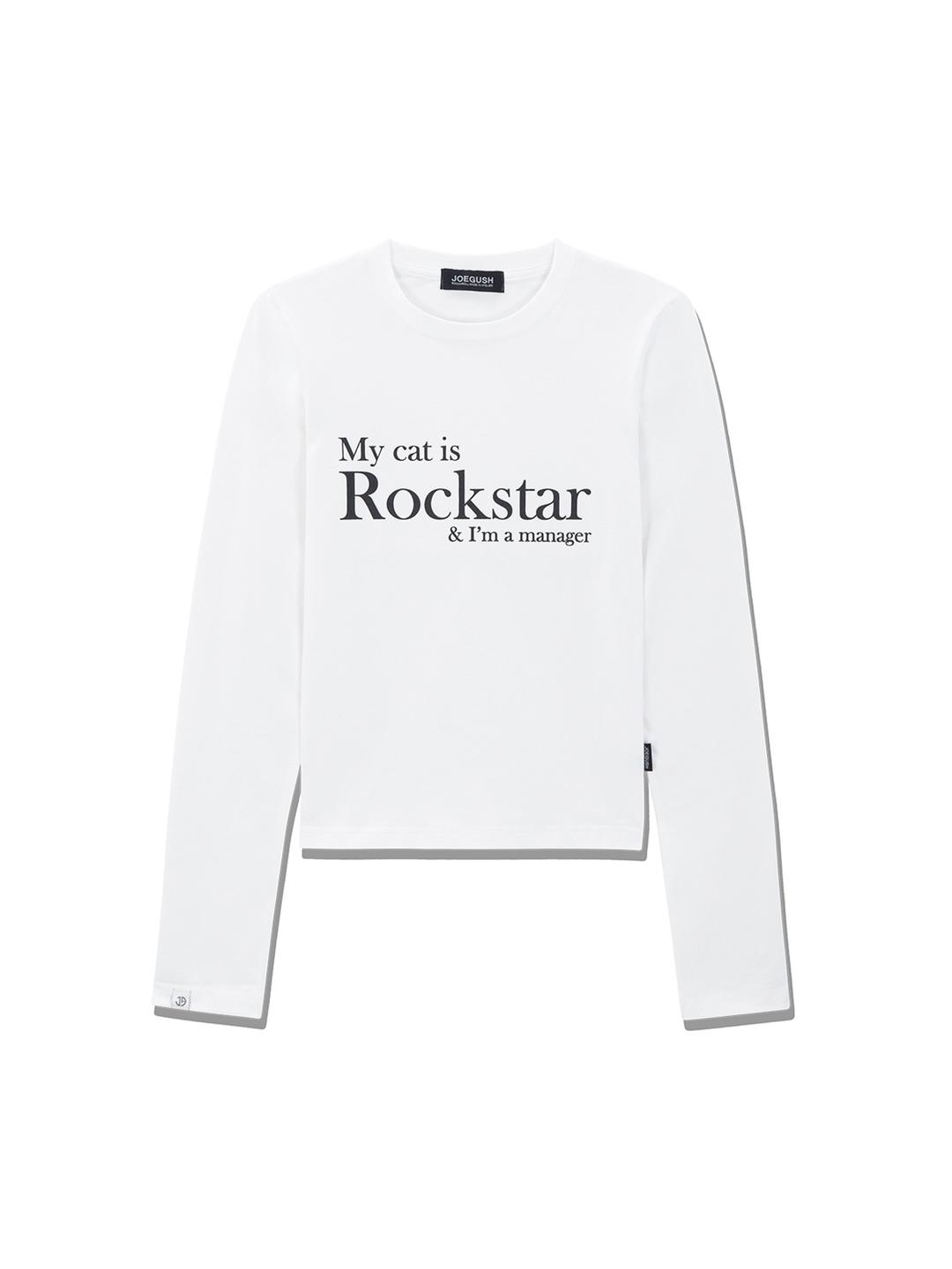 [Joegush] MY CAT IS ROCKSTAR L/S (CROP VER) (WHITE)