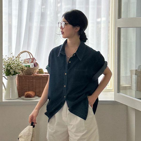 써니킥 [휴가&장마룩]프롬 데님 반팔 셔츠