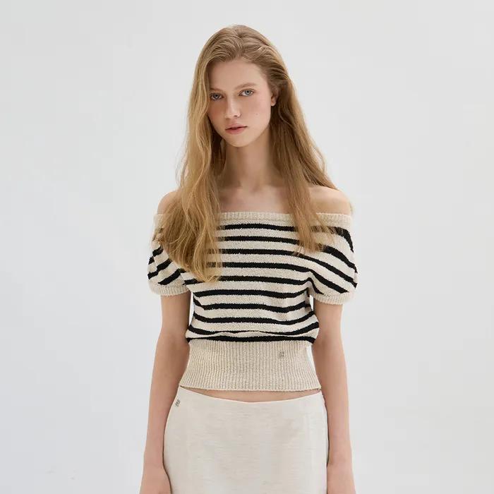 BOAT OFF SHOULDER KNIT (BEIGE STRIPE)