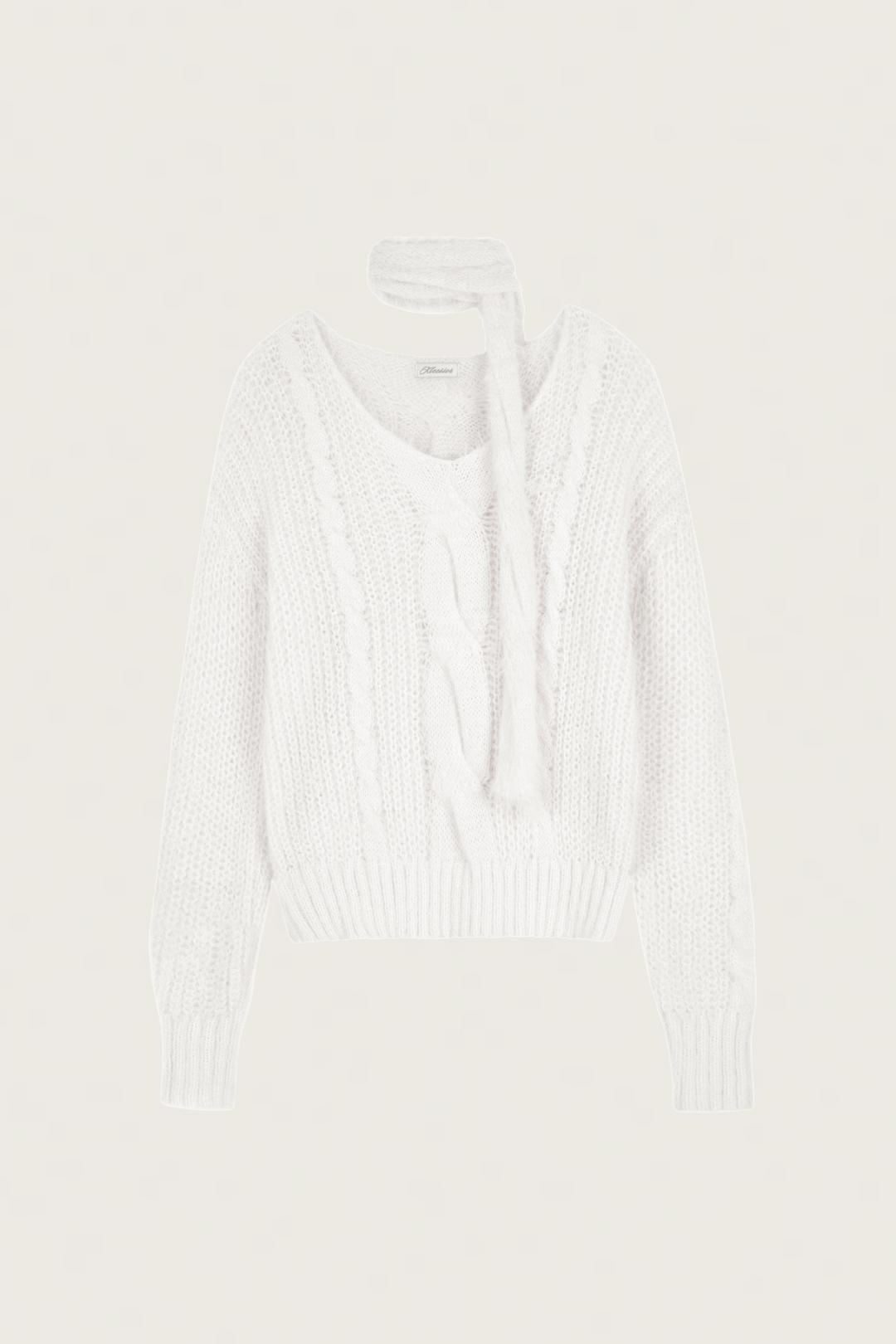 Softy cable knit & muffler, White