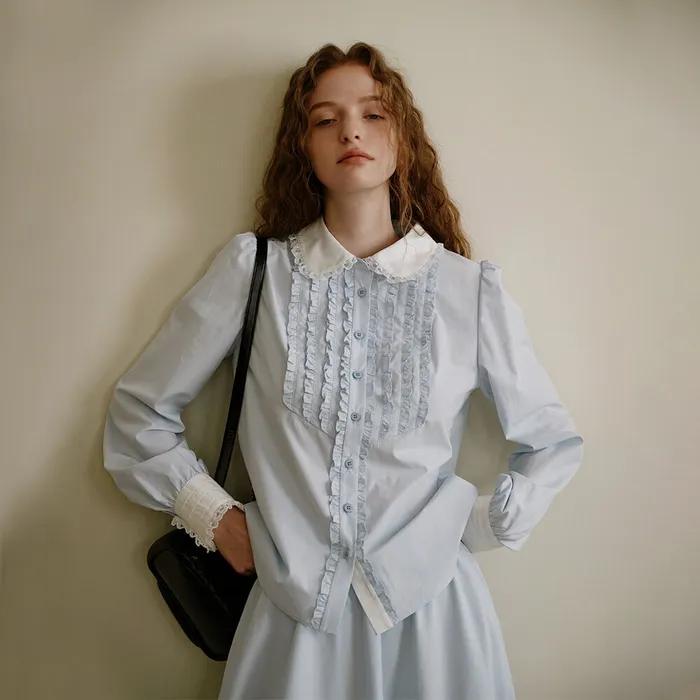 Cest_Sky blue doll collar shirt