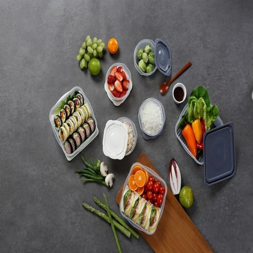맛쿡 전자렌지용기 13세트 냉동밥보관용기 반찬통 세트 국용기 디럭스 전자렌지용 냉동고정리 냉장고정리 이지앤프리 용기 세트 사각 물빠짐 채반 다용도 야채통 플라스틱 비스프리